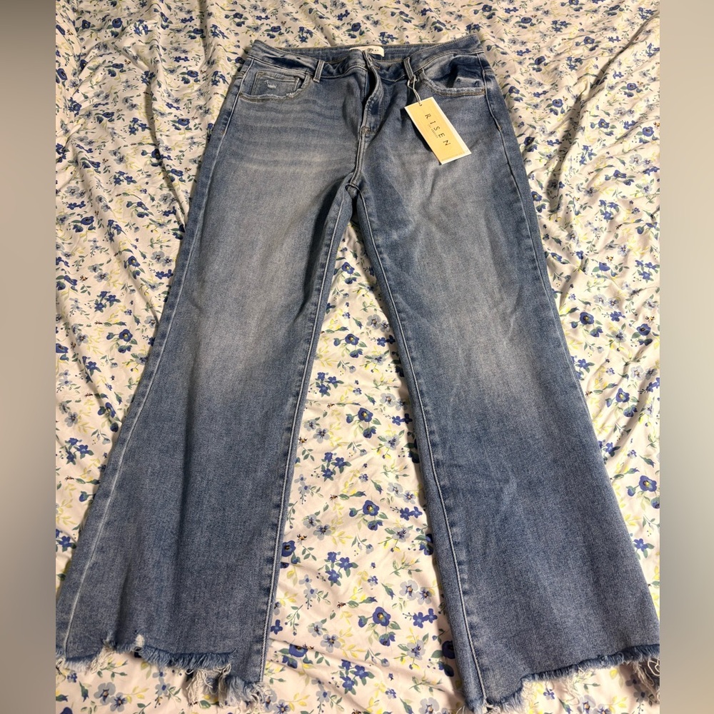 Risen Blue Flared Denim Jeans